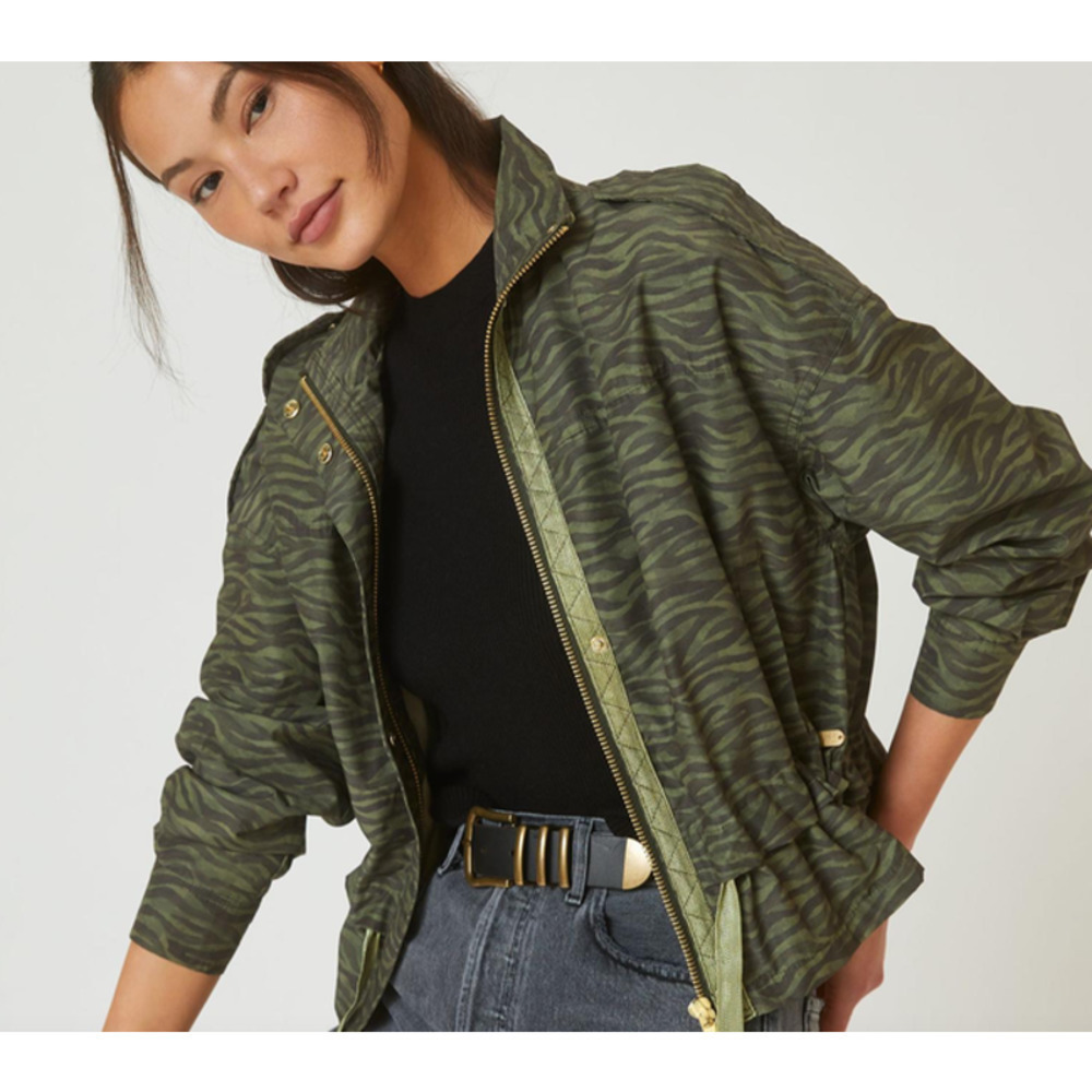 Scotch & Soda Tiger Print Jacket Striped Khaki Green Size Large
